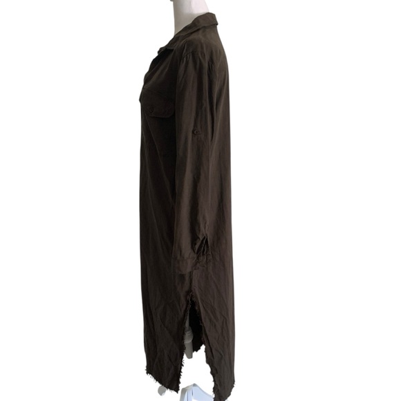 Bella Dahl Medium Brown Soft Tencel Button Front Frayed Hem Maxi Dress Casual - Picture 2 of 8